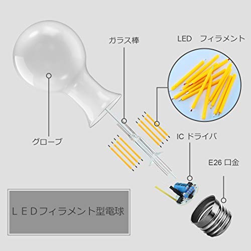 Amazon | LED電球 フィラメントバルブ 4つセット 6w 口金直径26mm LED